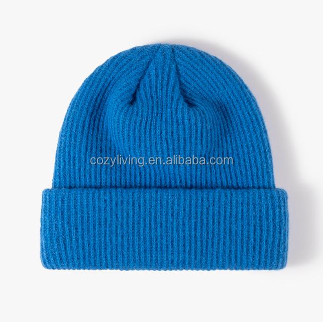 New Arrival Autumn and Winter Fashion Warm Lovely Pure Color Solid Dark Grey Customized Knitted Women Beanies