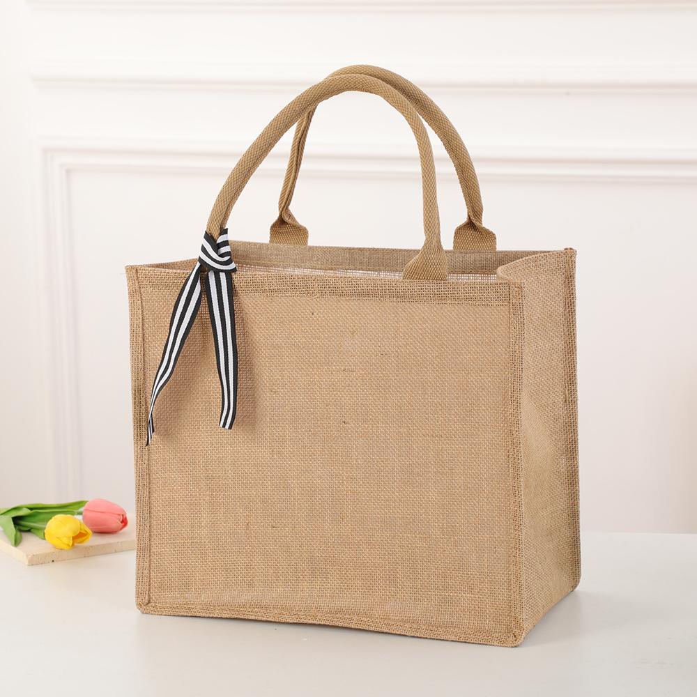 Borsa a Tote da Donna in Juta Borsa a Tote Laminata Vuota Borsa da Shopping Può Dipingere Fai da Te Grande Capacità Borsa a Mano Aperta