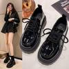 2025 Spring/Autumn Thick Sole Black Lace-up Genuine Leather Shoes with Winter Fleece Lining