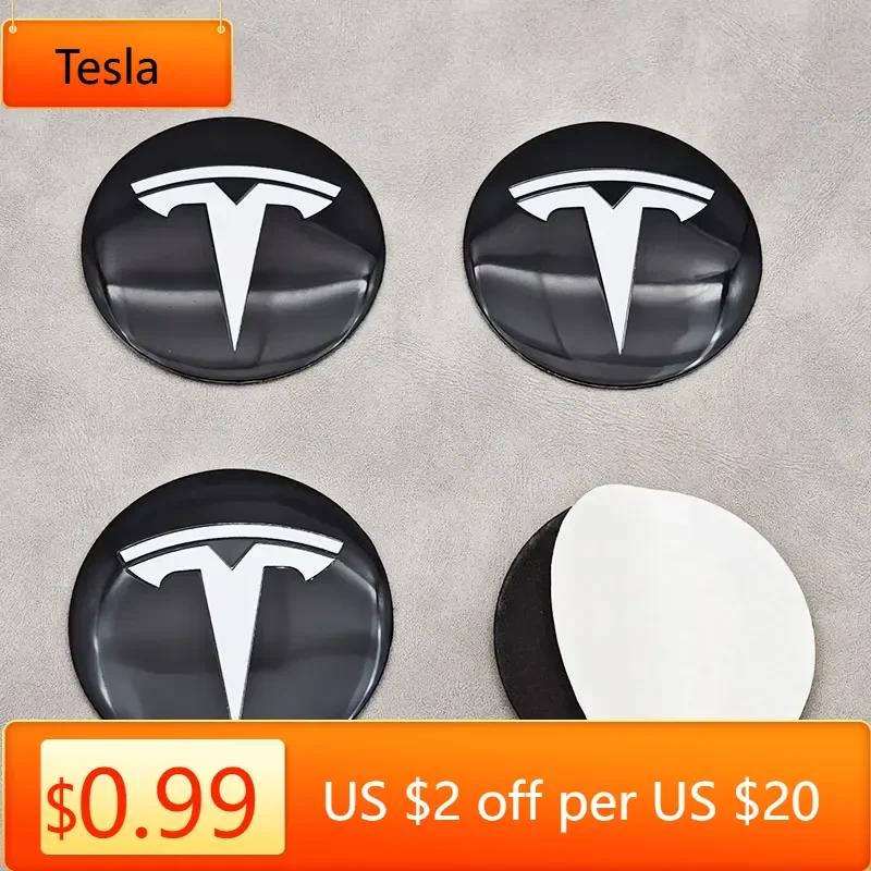 Car Sticker Tesla 4pcs 56mm Black White Tesla Cap Hub Center Cap Logo Sticker for Tesla Model 3 Y S X Personalized Car Sticker C