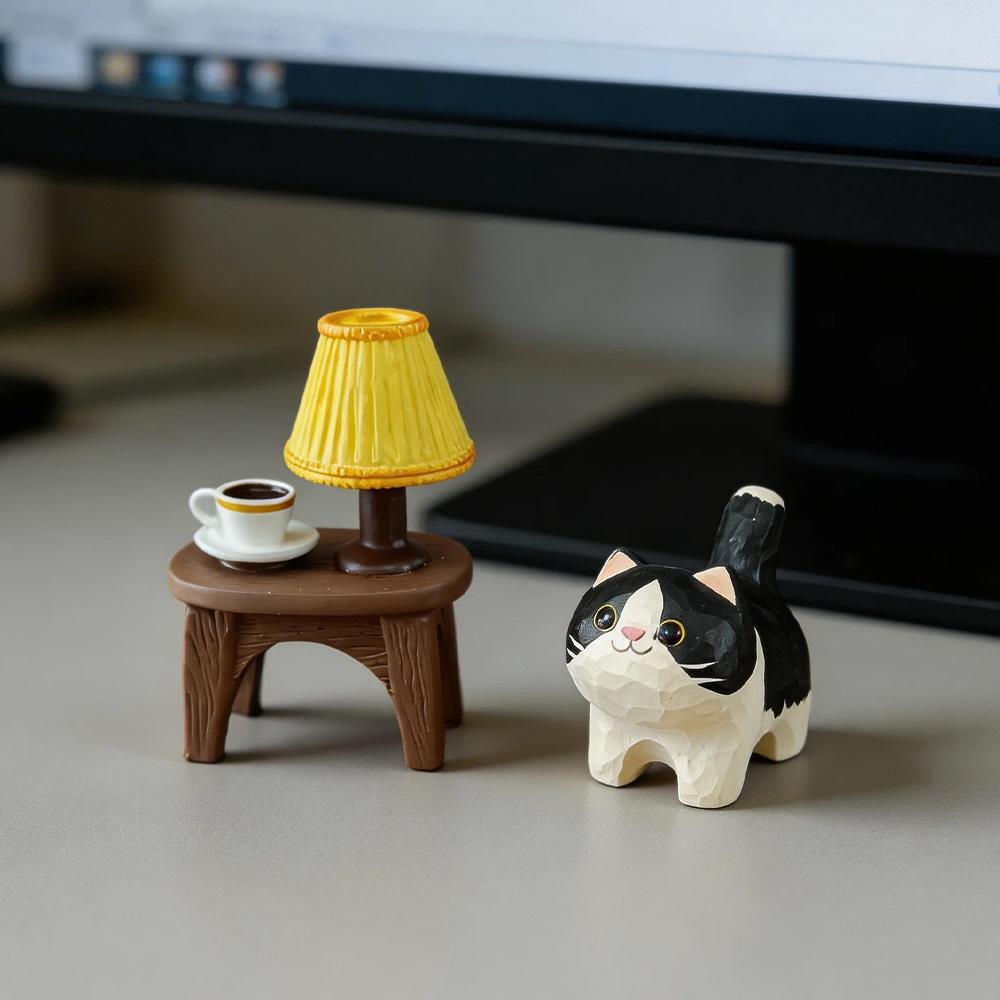 Cute Cow cat Animals Figurine Decorative Wooden Car Ornament Mini Kitten statue Rocking Chair For Home Room Desk Gift keychain