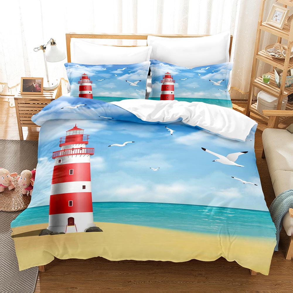 3D Digital Printed Home Bedding Set with Anchor Pattern, Quilt Cover, Pillowcase, Bedding Set with AU/EU/US Full Size Home Decoration