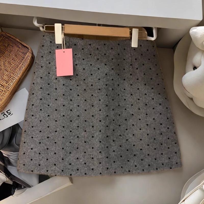 Girls  Petite Sweetheart Wool Plaid Polka Dot A-Line Skirt L