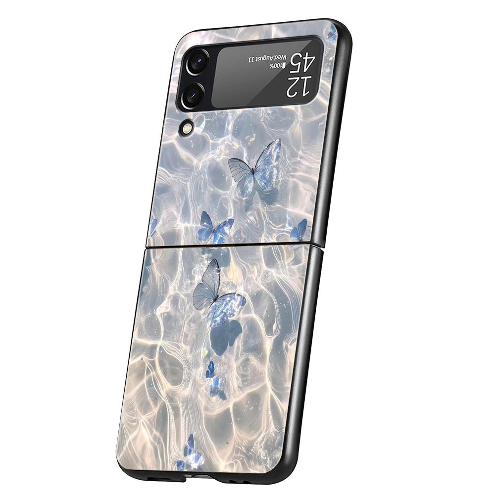 Phone Case For Samsung Galaxy Z Flip 3 4 5 6 Hard Folding PC For Samsung Z Flip3 Flip4 Flip5 Cover Blue Butterfly Ocean Waves