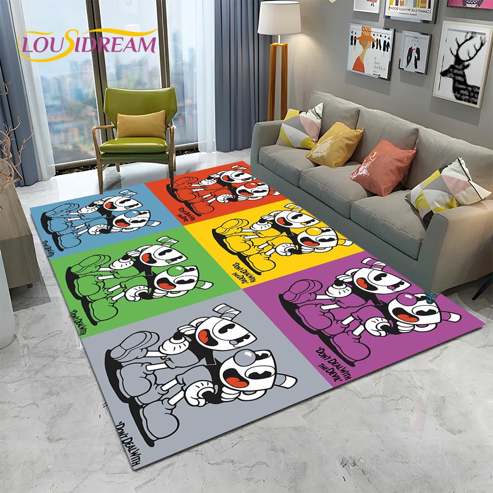 3D Cuphead Mugman Oyunu Gamer HD Halı Kilim Ev Oturma Odası Yatak Odası Kanepe Paspas Dekor, çocuk Oyun Alanı Kilim kaymaz Zemin Mat