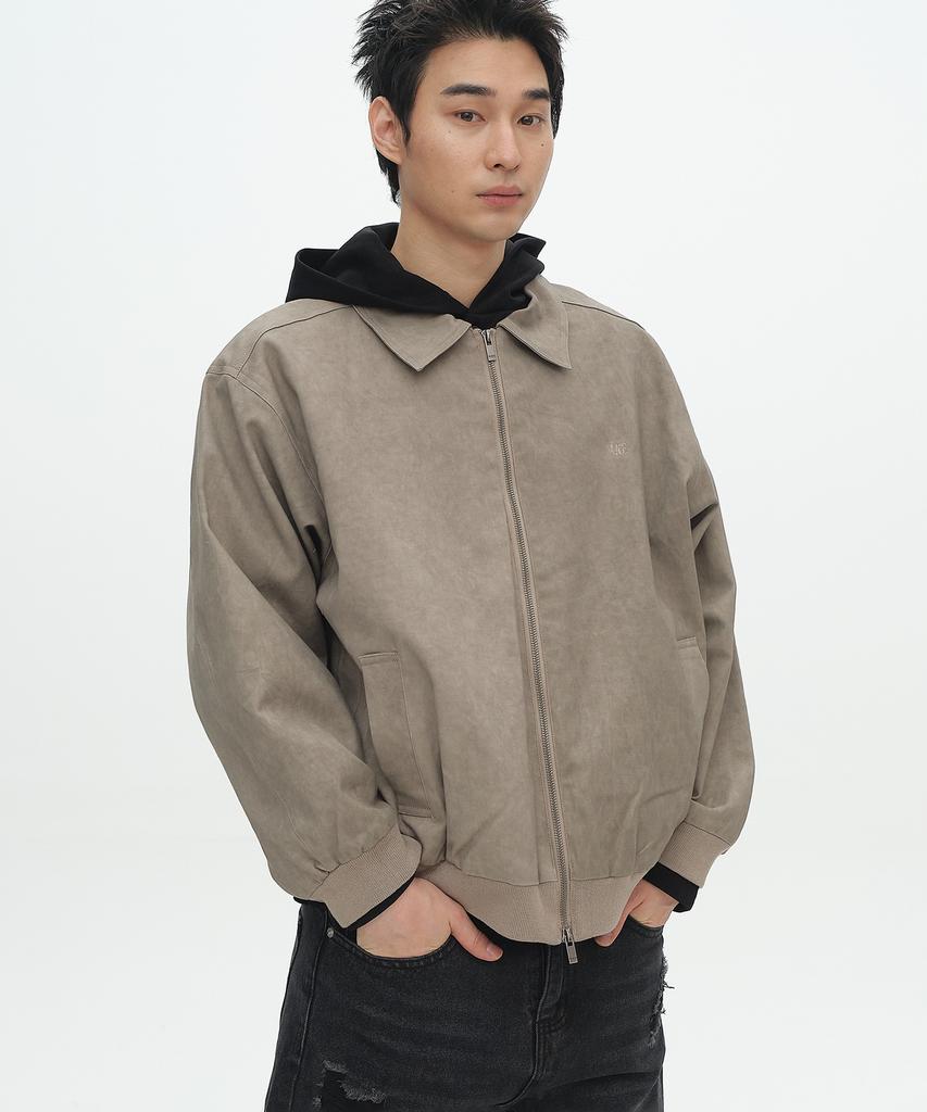 Placestudioman Vintage Washed Cotton Collared Zip-Up Blouson Work Jacket_2 Colors