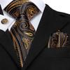 Hi-Tie Dunkelgoldenes Paisleymuster, Jacquard-Krawatte aus Seide für Herren, klassische Krawatte, Manschettenknöpfe, Taschentuch-Set