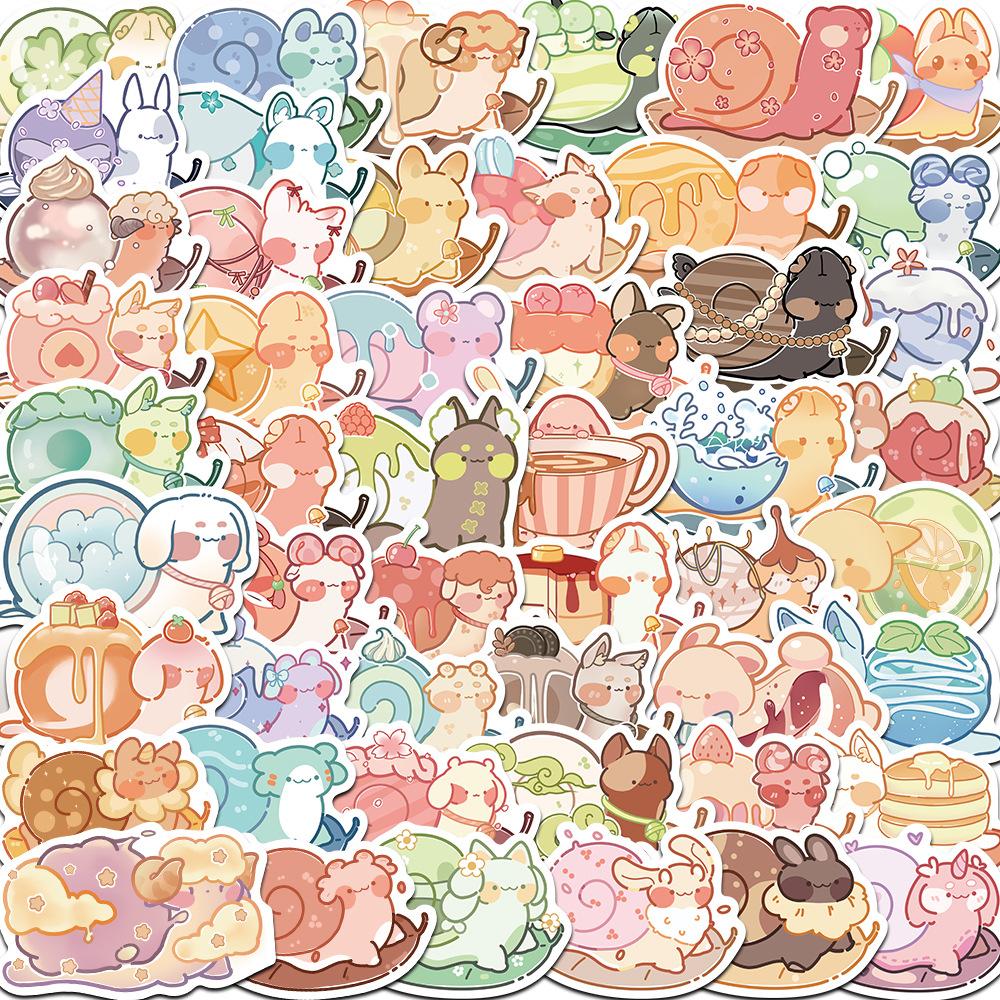 50 Cartoon Colorful Snail Doodle Stickers Trolley Box Water Cup Diary Waterproof DIY Stickers
