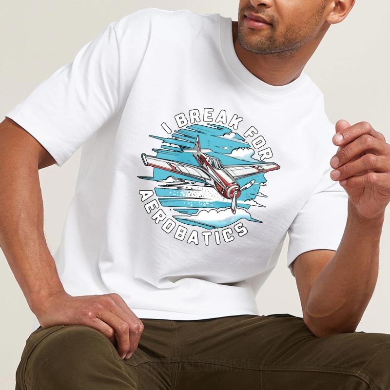 Comfortable For Unisex Crew Neck T Shirt Streetwear I Break For Aerobatics Plane Sky Clouds Hiphop Boys Tee Shirt Breathable Tee