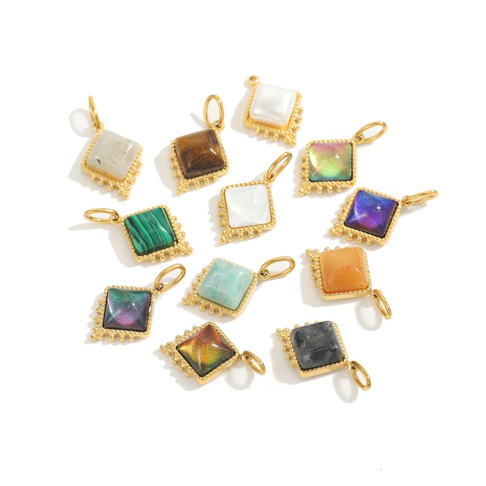 CARLIDANA Stainless Steel Colorful Natural Stone Charm Square Shapes Gold Color Pendants Jewelry Making DIY Necklace Accessories