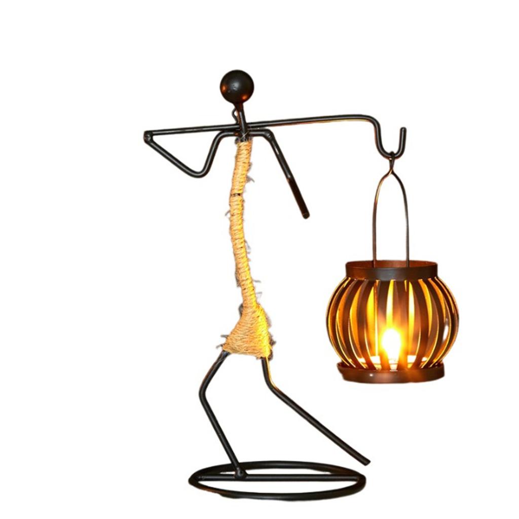 African-Inspired Tea Light Candle Holder with Metal Art Girl Figure A Type