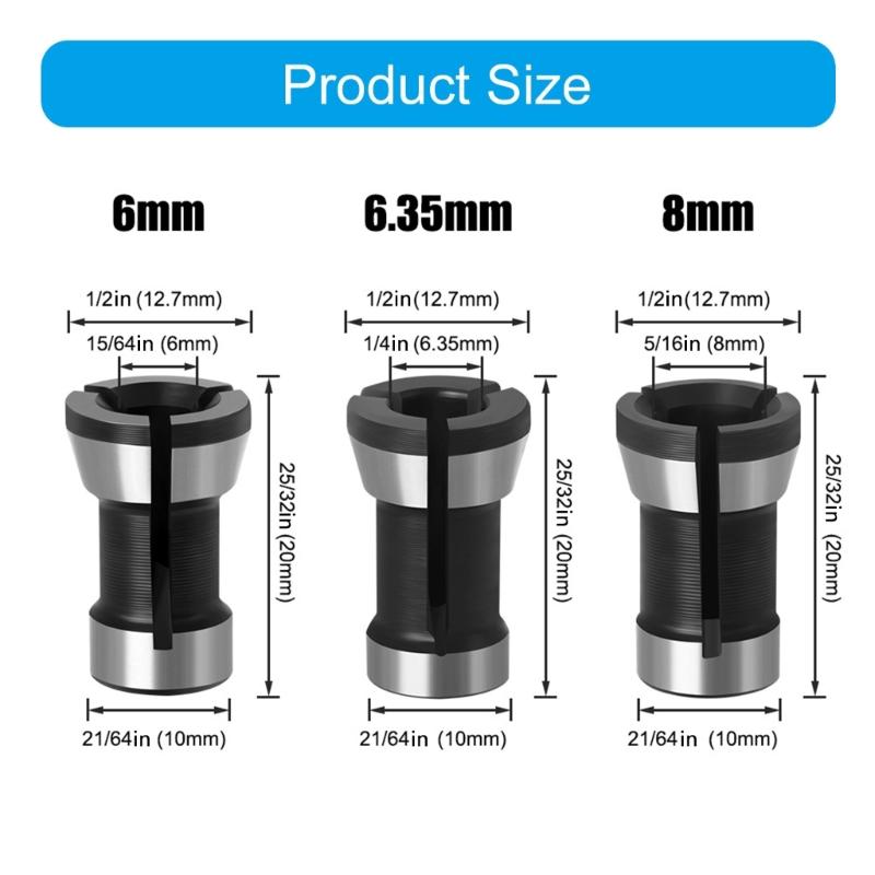 3 Stück Hochpräzisions-Trimmer-Fräser-Spannzangen-Adapter-Set für verbesserte Kompatibilität und Effizienz in Graviermaschinen