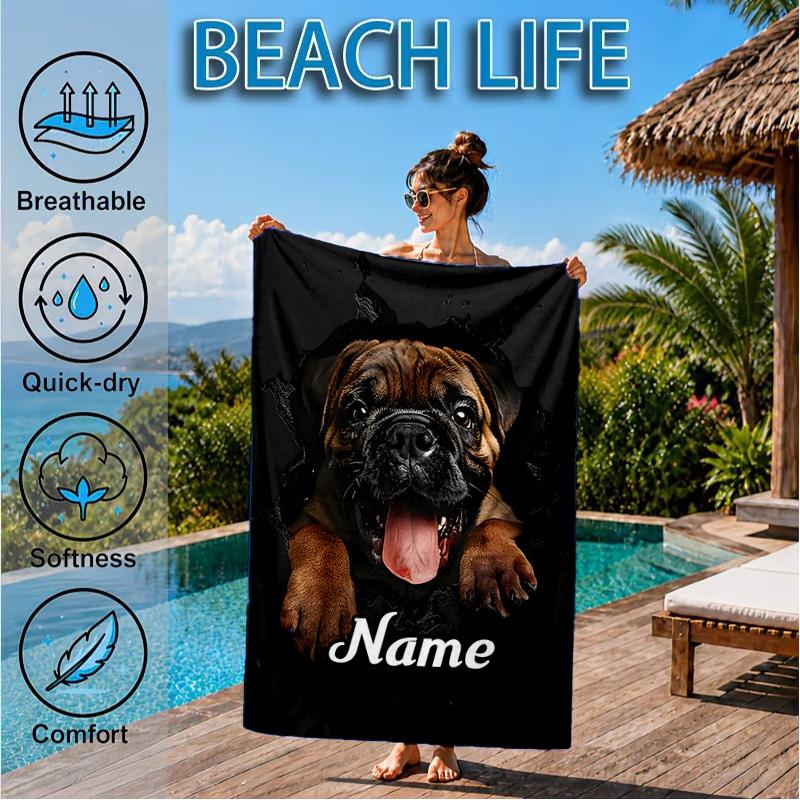 Custom Name Pomeranian through hole. Beach Towel Microfiber Beach Towel, Lightweight and Quick-Dry, for Summer Travel, Swimming Pool Gift