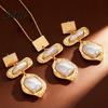 Faux Pearl Earrings Jewelry Set Metallic Texture Double-Layered Necklace