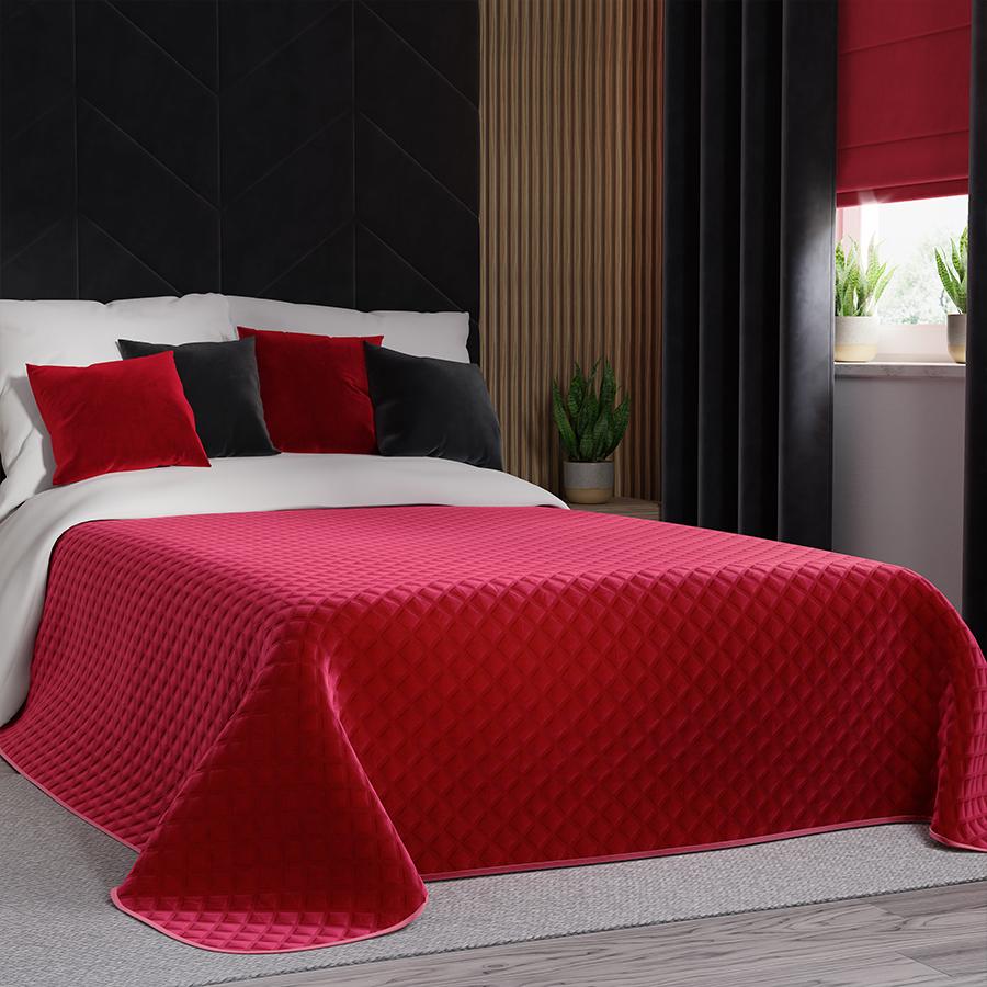 Přehoz na postel VELVI 170x210cm - sytě červený s geometrickým vzorem