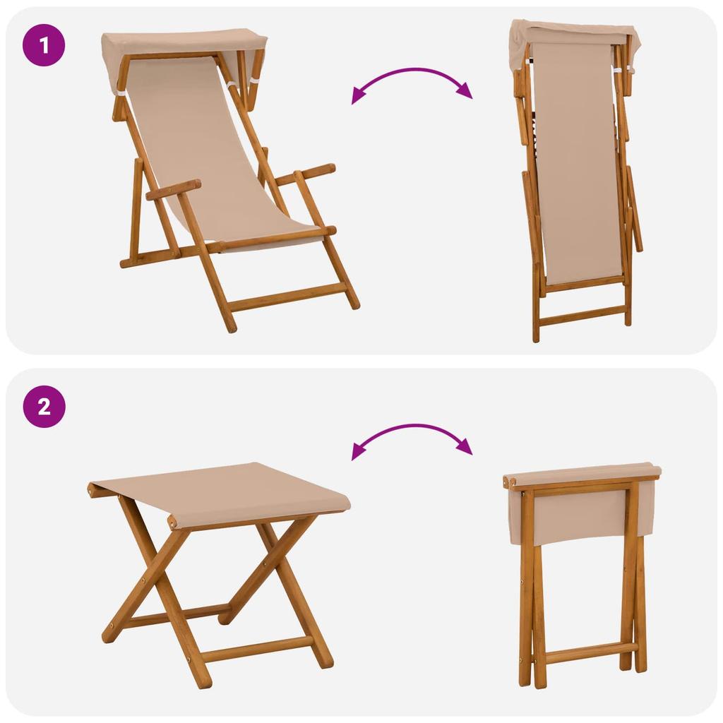 Lounge Chair 4 Pcs. 3 Positions Solid Eucalyptus Wood Taupe