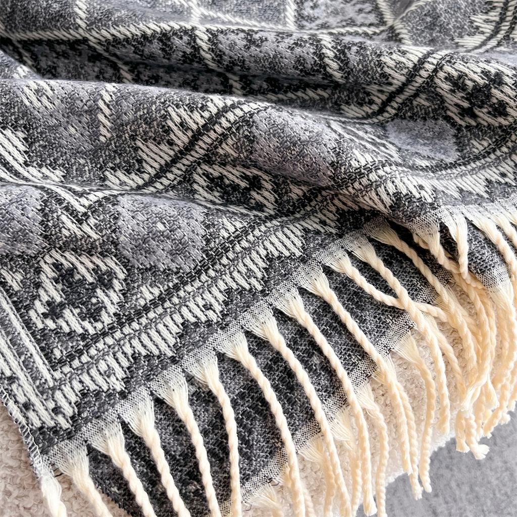 [T853] 65*180cm Luxus Design Damen Jacquard Schal Dicke Imitation Kaschmir Quasten Stola Winter Warm Nackenwickel Pashmina Decke