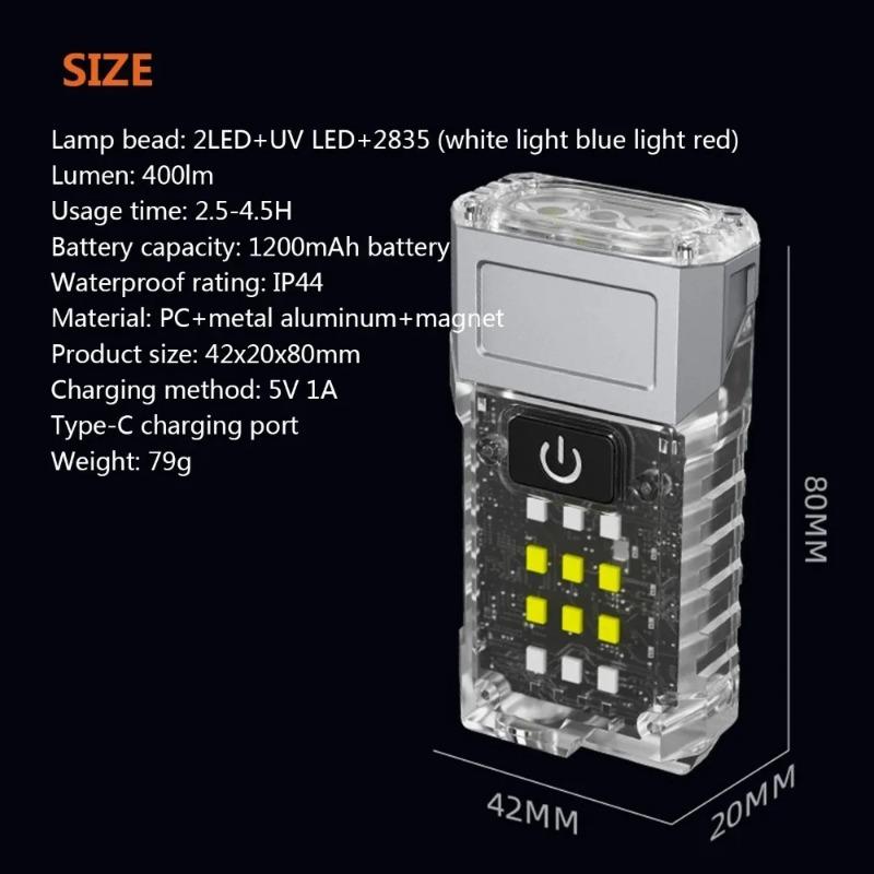 COB+SMD LED Outdoor Mini Taschenlampe USB-C Wiederaufladbar Camping Arbeitslicht 1000mAh Leistungsstarke Taschenlampe für Reise Notlicht