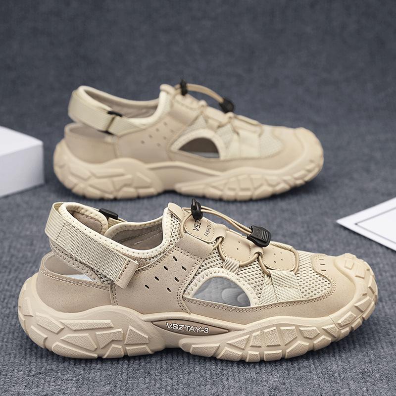 

Модные мужские сандалии Модные уличные спортивные сандалии Летние повседневные пляжные сандалии Дышащие сетчатые сандалии с вырезами для мужчин Походные сандалии 39 бежевый