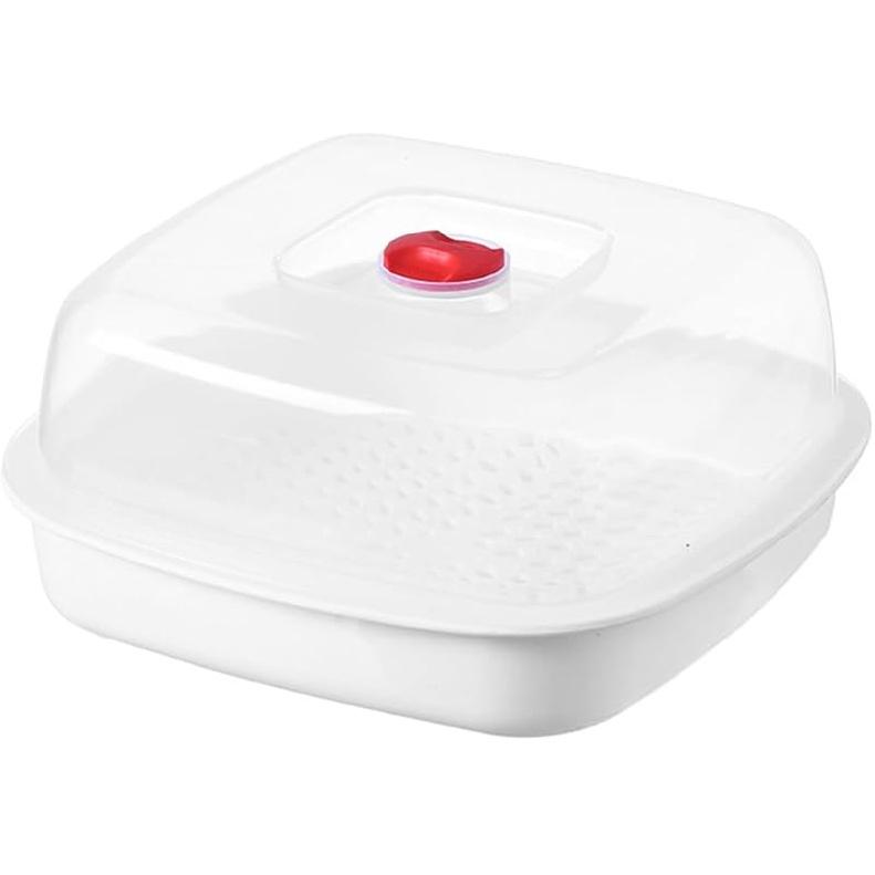 

Hemoton Посуда для микроволновой печи Микроволновая пароварка для бекона, риса, овощей, пасты, стейка Круглая корзина для приготовления рыбы, овощей, дим-самов, пельменей, бао-булочек 21X21X11CM