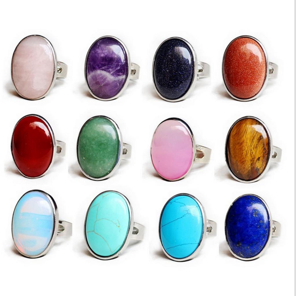 2 bucăți cristal natural oval piatră prețioasă petrecere nunta inel reglabil