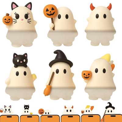 6 PCS/Set Halloween Ghost Smartphone Figurine Decoration Mini Model Doll Mystery Box  Peel-and-stick Ornament Surprise Box Gifts