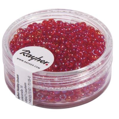 Rocailles-Perlen, 2,6mm ø, transparent, glänzend, rot, 17g-Dose