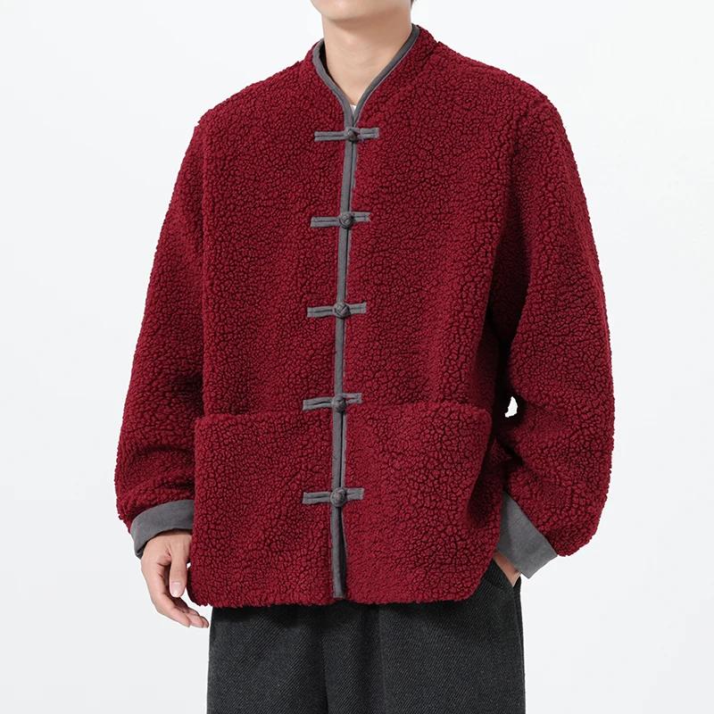 Autunno Inverno Uomo Montoni Parka Uomo Giacca Imbottita in Cotone Maschile Vintage Stile Cinese Bottoni Cappotto Caldo Collo Alto Capispalla