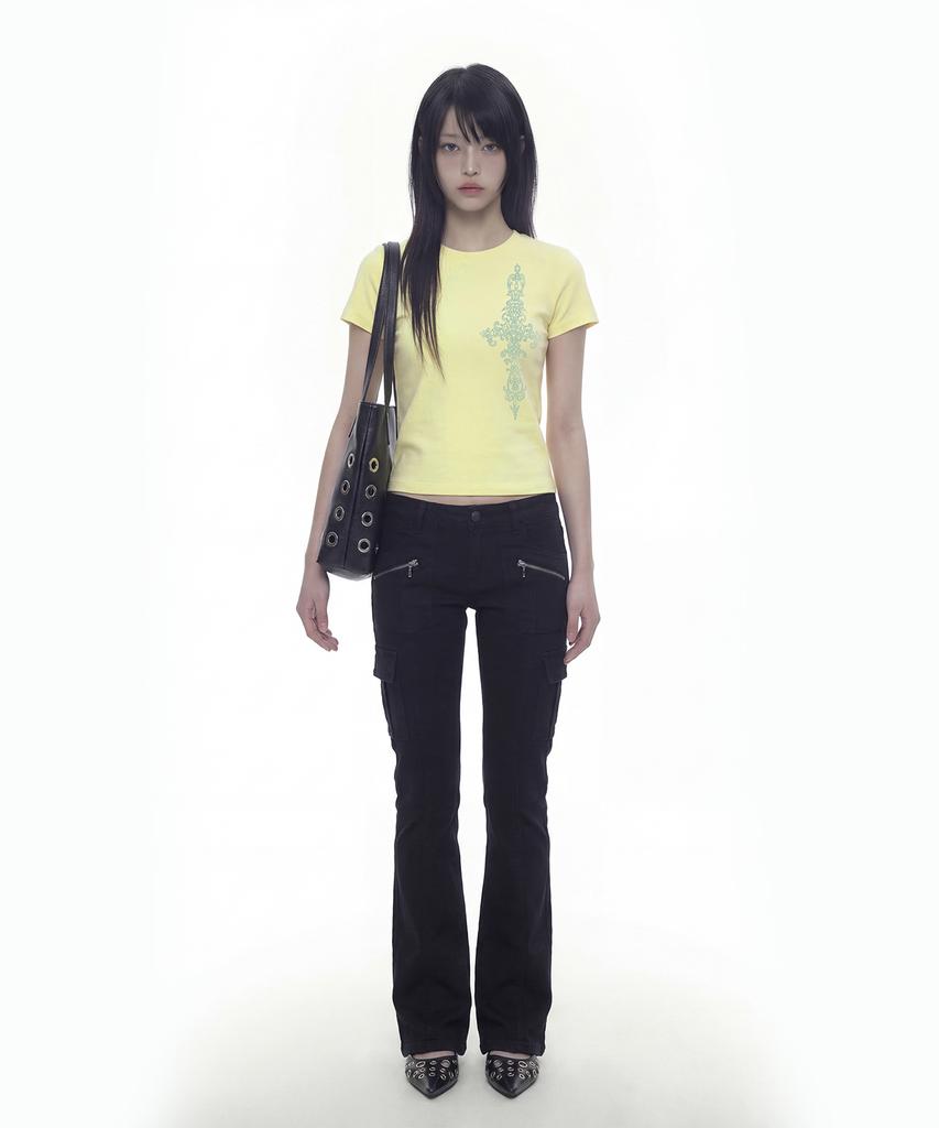 GRAVER [Unisex] Sim Cross Slim Short Sleeve T-Shirt_Yellow