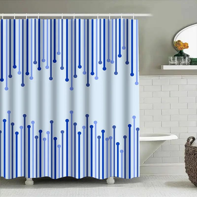 Blue Striped Shower Curtain Modern Design Bathroom Decor Waterproof Fabric Home Decoration Supplies Accessories