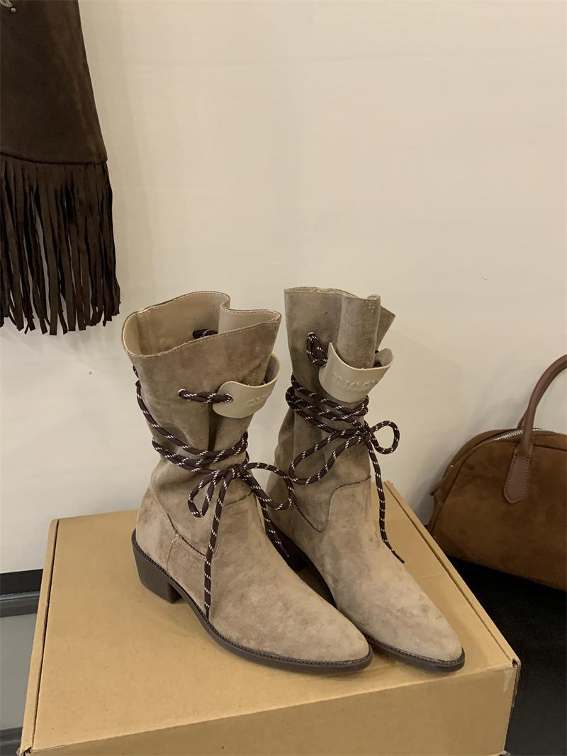 

Maillard Western Cowboy Boots Women s 2025 Autumn and Winter New Niche Strap Medium Boots Pointed Boots Knight Boots 39 хаки