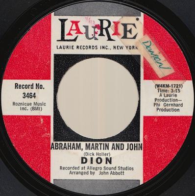 7inch Record DION - Abraham, Martin And John / Daddy Ro 3464 Laurie Records 1968 US Rock Used