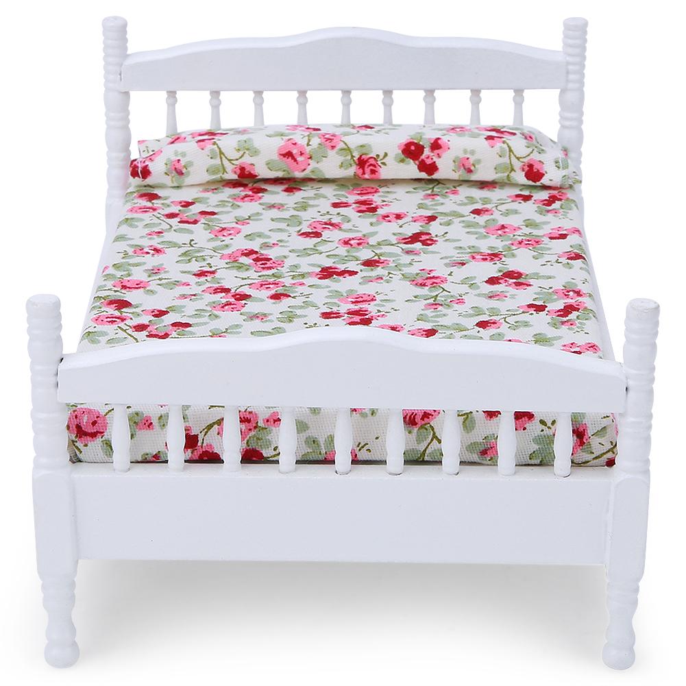 1:12 Mini Doll House Bedroom Bed Model Accessory Room Furniture ToyWhite