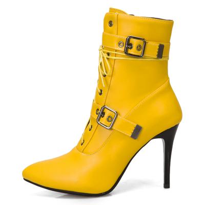 Modische Stiefeletten für Damen Hot 2024 Sexy Damen-Stiefeletten Herbst Winter Schnalle Hoher Absatz Schnürschuhe Kurze Schuhe Große Größe