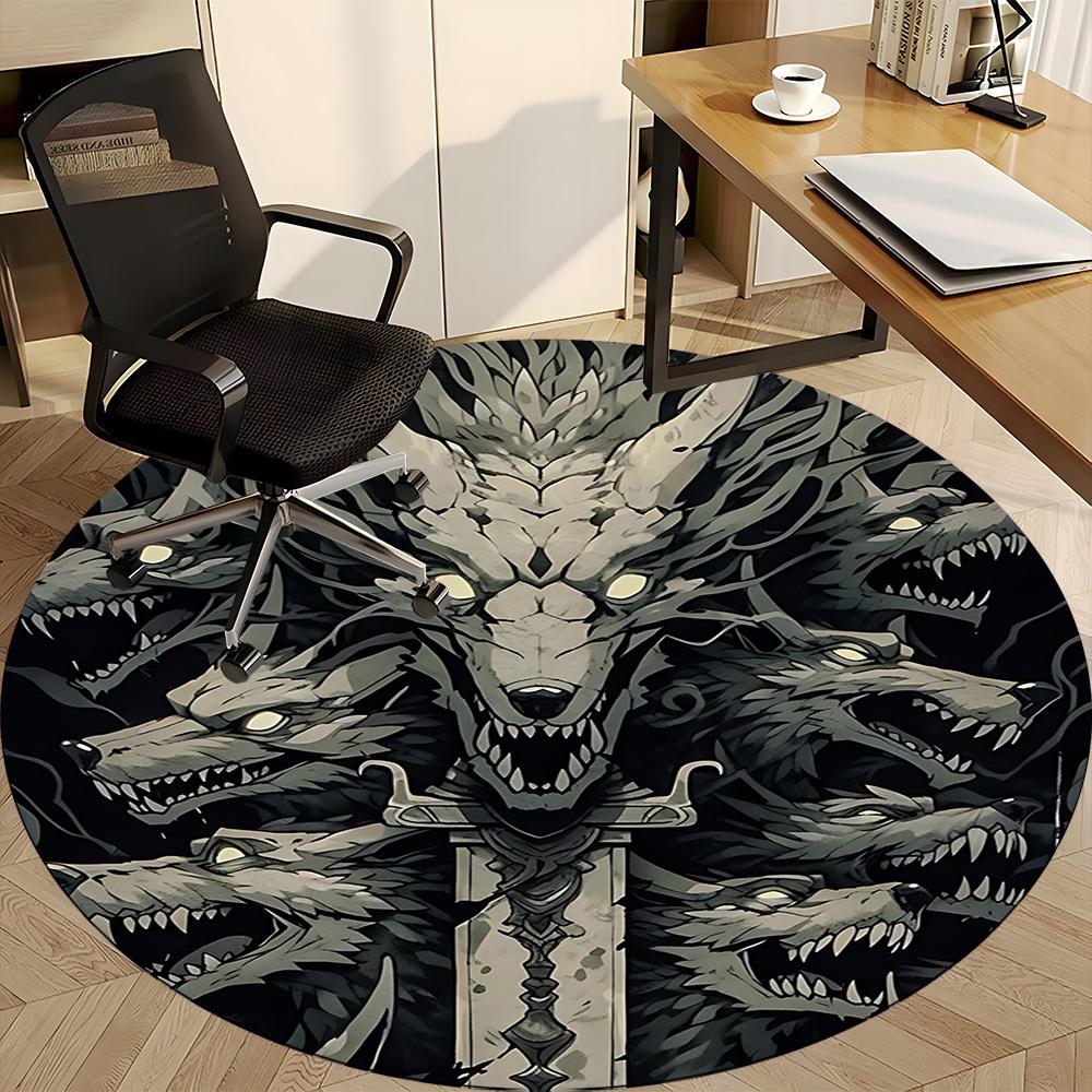 1PC Wolf Pack Office Round Area Rug, Indoor Mat Suitable For Office, Under Office Chairs Bedroom Living Room Home Decor, Room Decos053