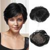 Kurzer Lockiger Synthetischer Schwarz/Grauer Topper Haarverlängerung Pony Clip-In Extension Unsichtbare Spurenlose Haarverlängerung Abdeckung Weiß