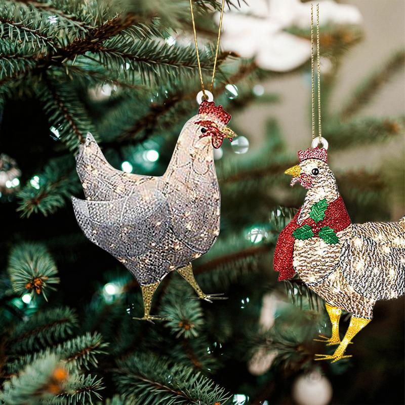 4pcs Christmas Tree Hanging Pendant Scarf Chicken Holiday Festival Decoration Outdoor Xmas Tree Funny Home Christmas Ornament
