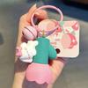Cute Flower Rabbit Flashlight Keychain Creative Cartoon Car Key Ring Pendant for Women Kids Backpack Hanging Bag Accessories