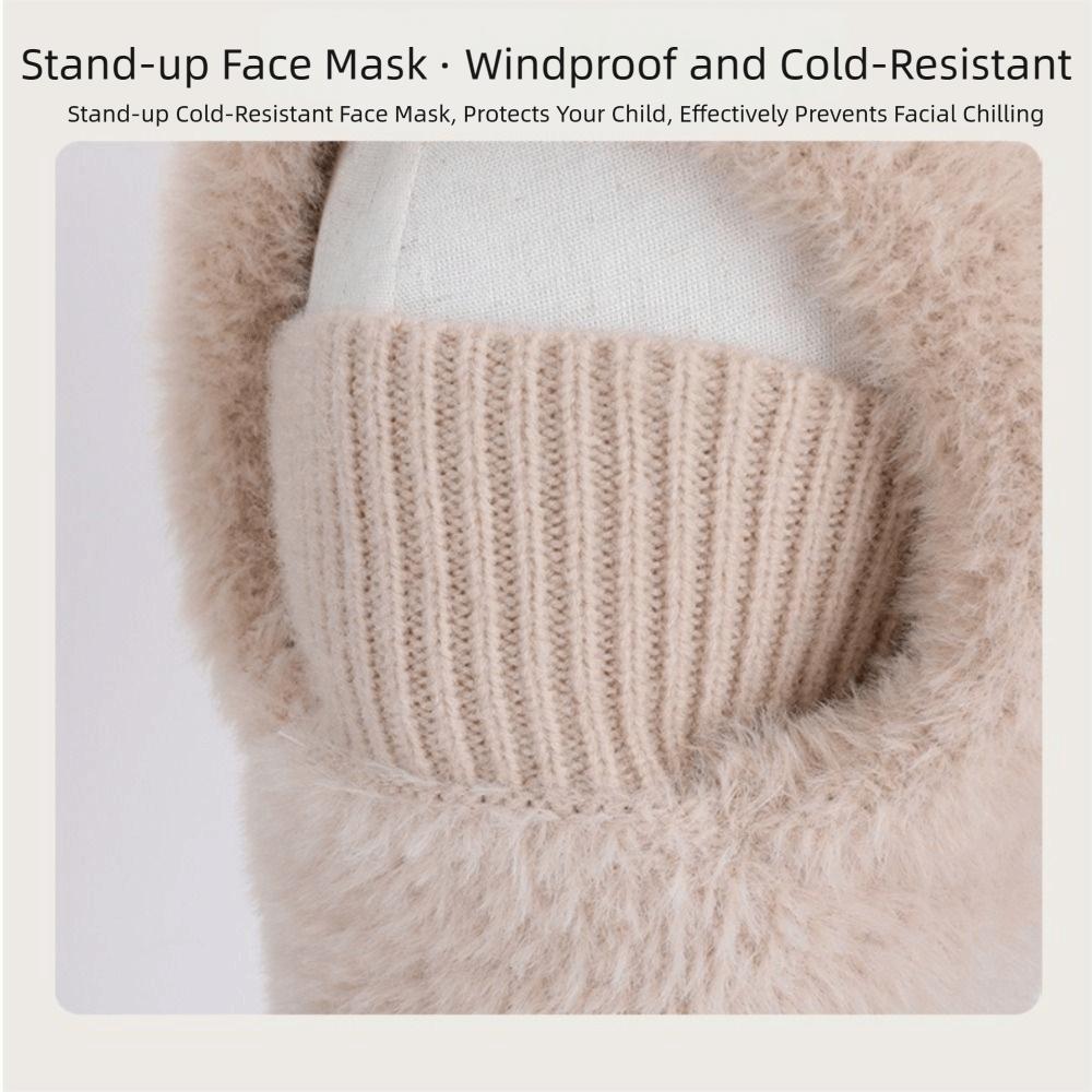 Cute Children's Balaclava Hat Thick Warm Integrated Ear Protection Warm Knitted Cap Windproof Face Guard Hat Winter Season
