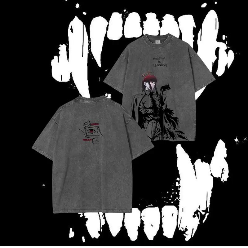 

Аниме Chainsaw Man Макима Графическая футболка Мужская Женская Футболки из стираного хлопка Винтажная Повседневная одежда Харадзюку Мужская Повседневная футболка XXL чёрный