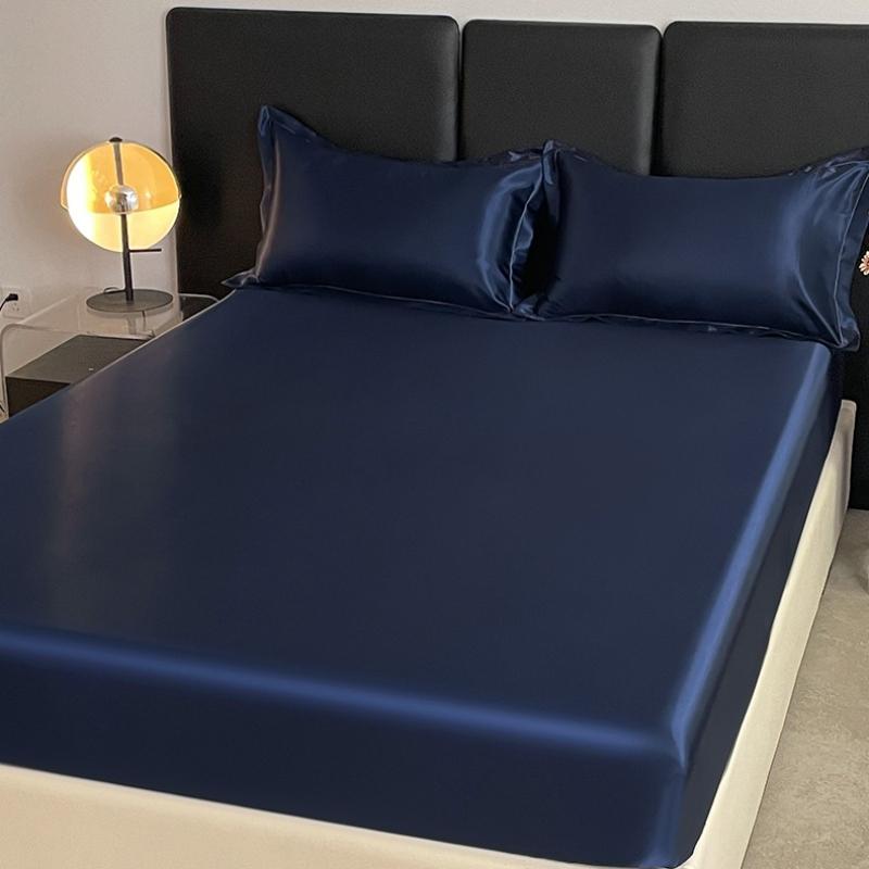 Satin Elastic Fitted Sheet Solid Mattress Cover  for Single Double Couple King Queen Full Twin Bedsheet  (No Pillowcase)