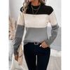 Women S Color Block Pullover Round Neck Long Sleeve Knit Sweater Casual Top