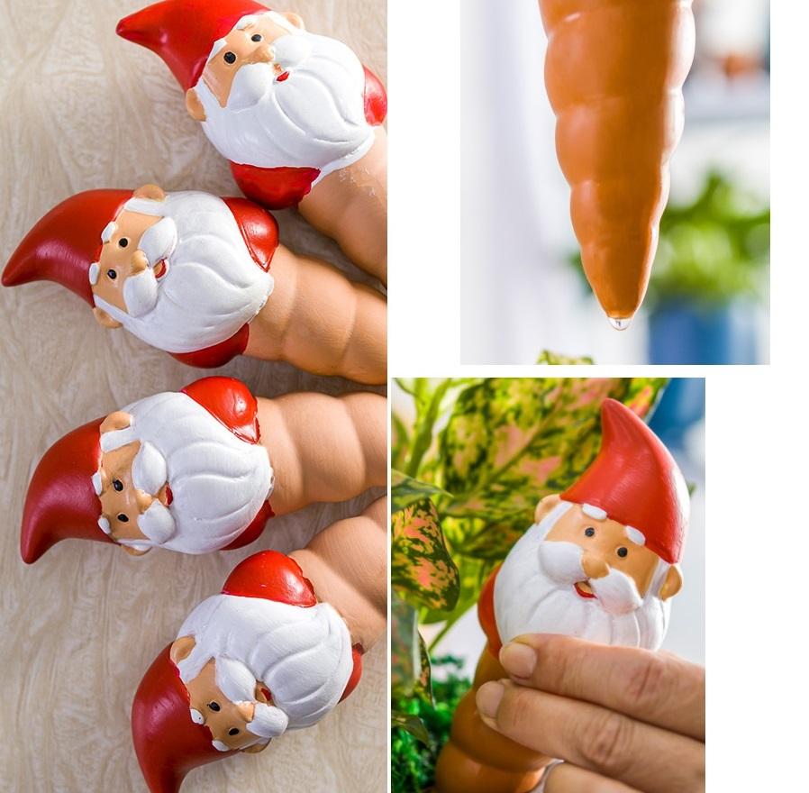 4PCS Set Terracotta Self Watering Stakes Santa Claus Self Watering Globes Plant Watering Stakes Drip Irrigation Watering Devices