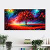 Summer Wild Poppies Canvas Painting Red Poppies Flowers Posters and Prints Landscape Tree Wall Art for Living Room No Frame
