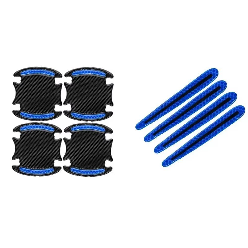 8Pcs/Set Carbon Fiber Car Handle Protector Self-Adhesive Anti-Scratch Car Door Guard Easy To Install Reflective