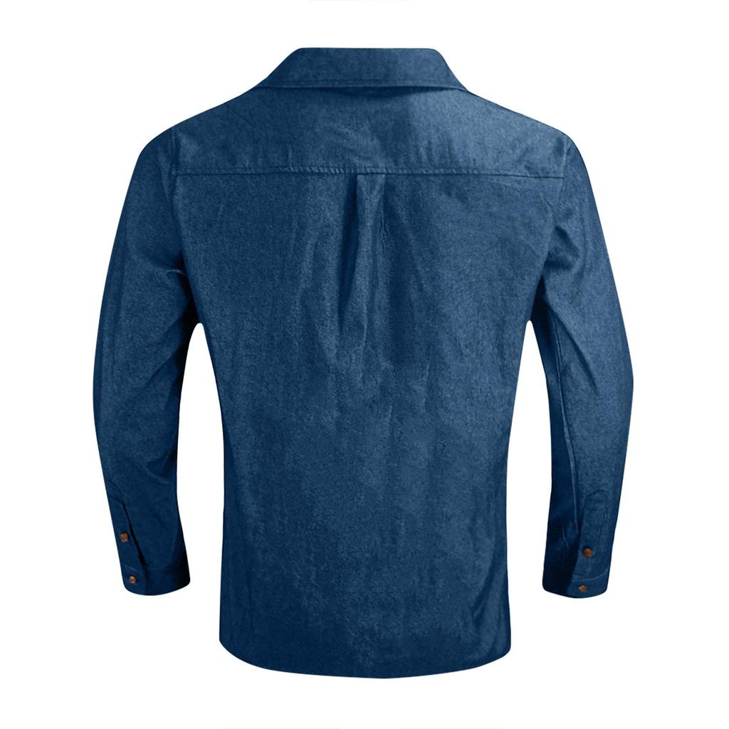 Pánská letní jednobarevná košile s klopou a dlouhým rukávem Pánská ležérní módní košile s dlouhým rukávem