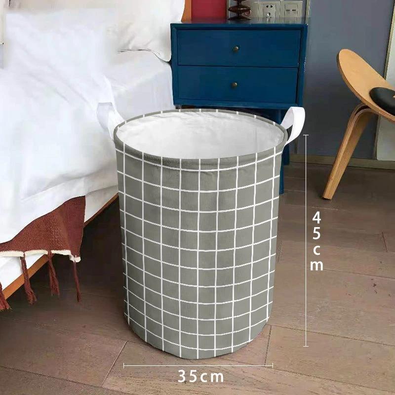 

Корзина для грязного белья из хлопка и льна, складная круглая, водонепроницаемая, органайзер, ведро, одежда, детские игрушки, большая емкость для хранения дома 35x45cm