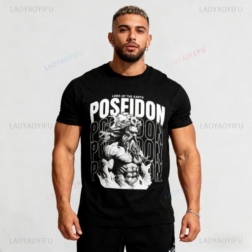 Poseidon T-Shirt Unisex Greek Mythology Tee Vintage Poseidon TShirt Retro Poseidon Trident Shirt Hip Hop Style Mens Streetwea... S разноцветный