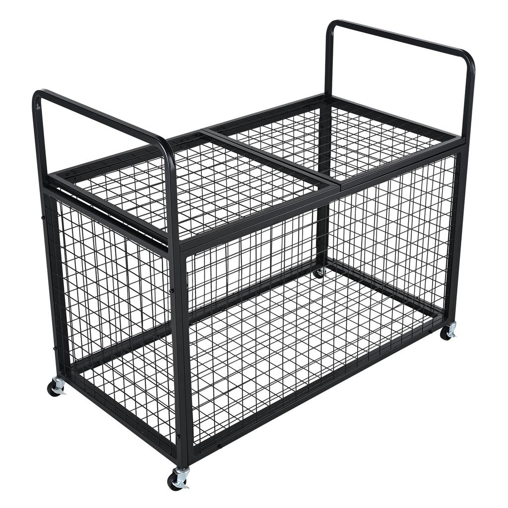 Rolling Sports Ball Storage Cart, Lockable Basketball Cage with Double Lids, Sport Equipment Holder Organizer for Indoor Outdoor, Steel Storage Rack