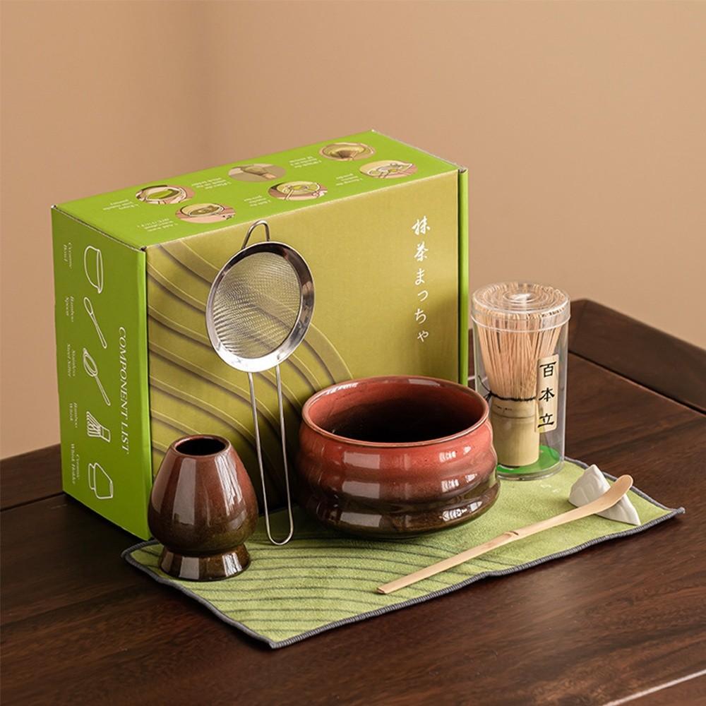4PCS Ceramic Bamboo Japanese Matcha Tea Set Matcha Whisk Holder Reusable Matcha Whisk Set Matcha Bowl Matcha Making Kit